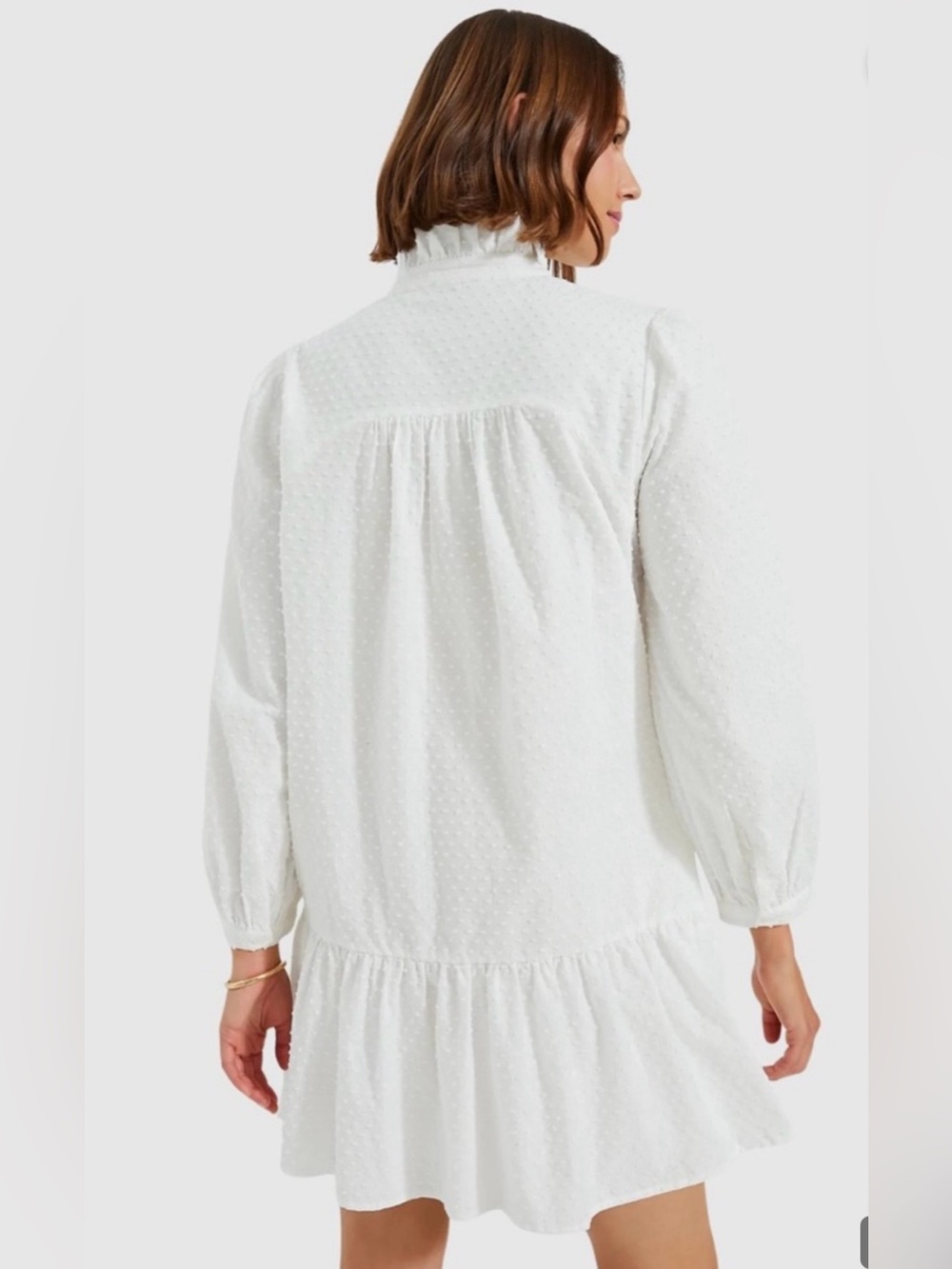 TUCKERNUCK - White Swiss Dot Tiered Cotton Long Puff Sleeve Dress Size S - Picture 4 of 16